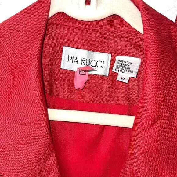 Pia Rucci Womens Linen Skirt Suit Size 10 Vintage Red Double Breasted Pockets - Picture 4 of 11